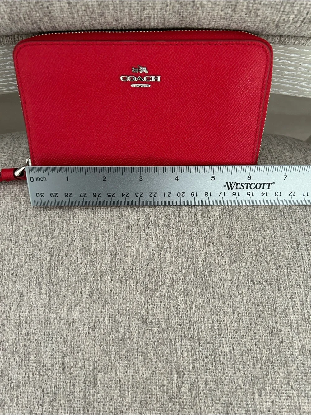 Coach Red Zip-Around Leather Wallet with Silver Hardware
